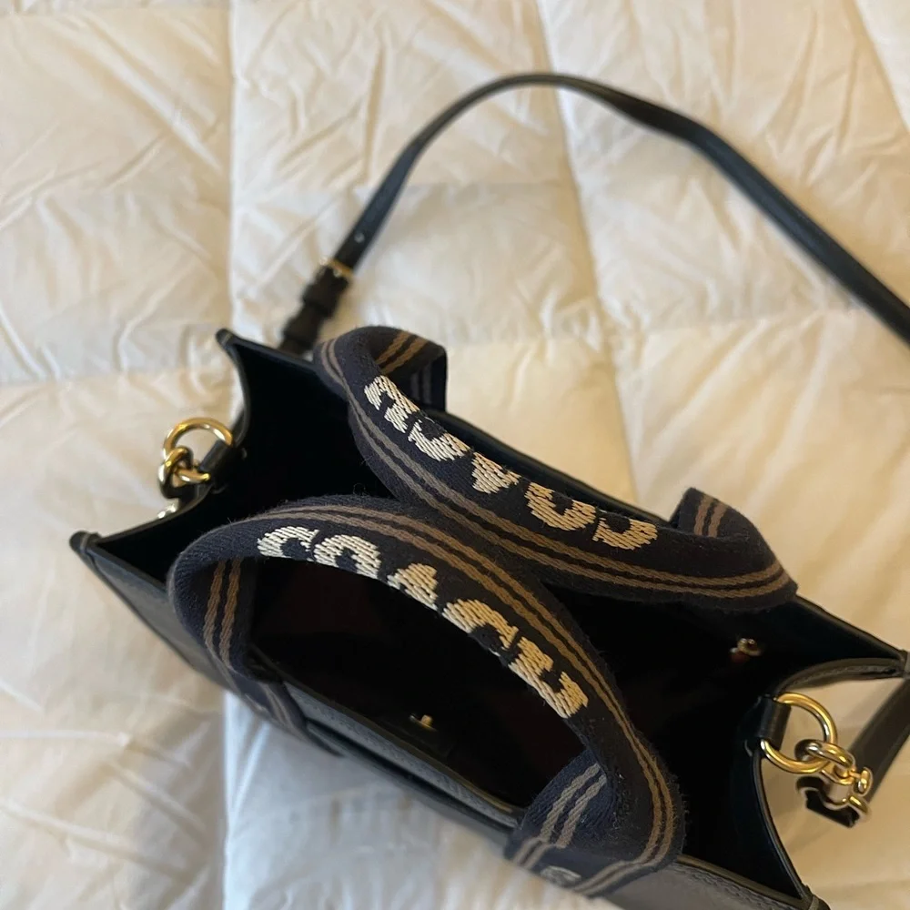 Coach Black Leather Shoulder Bag with black & Tan Straps - Picture 2 of 5